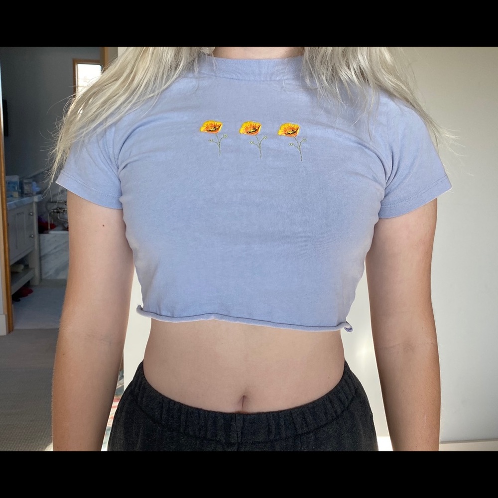brandy melville blue with yellow flower crop top